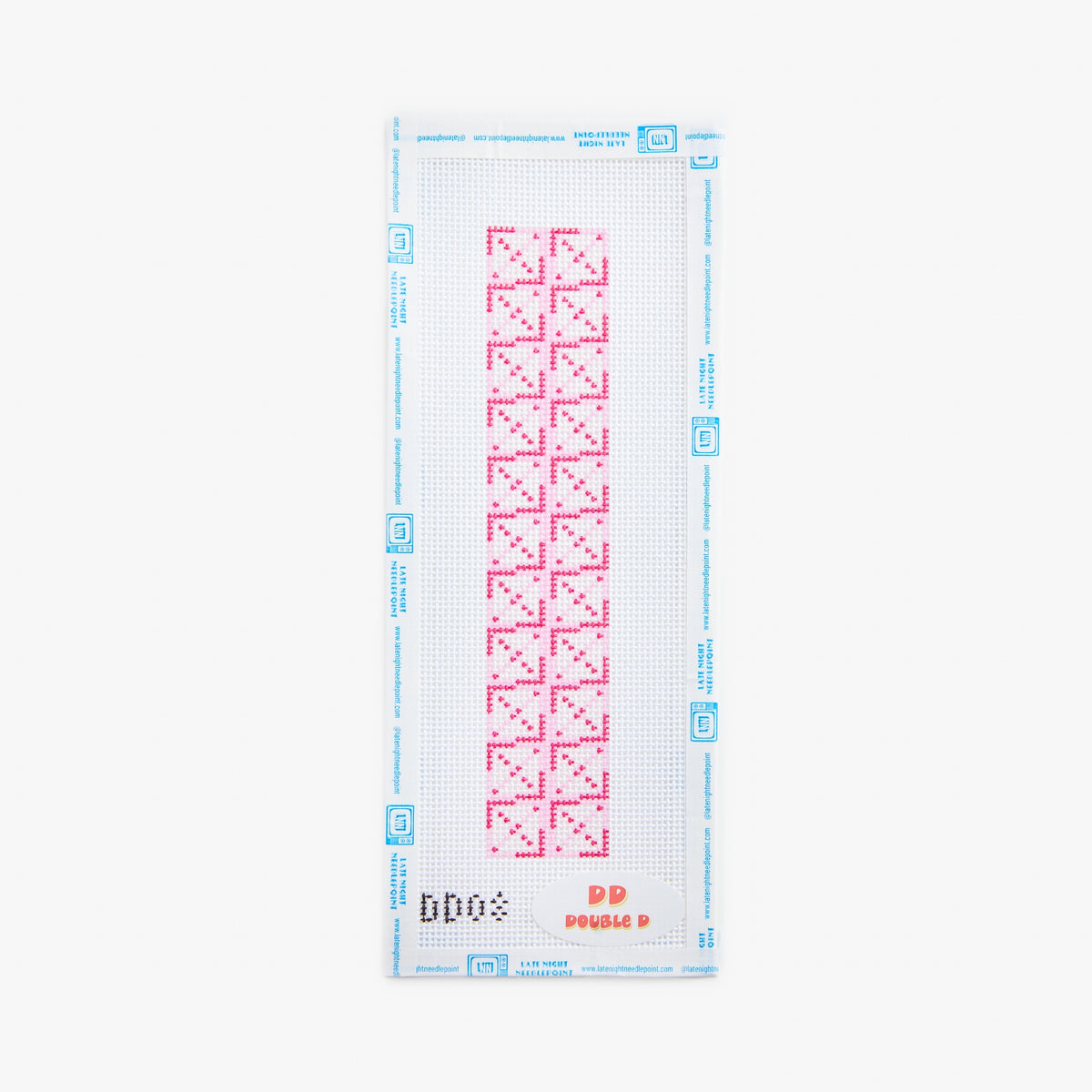Cross-stitching pattern with red designs on a white background