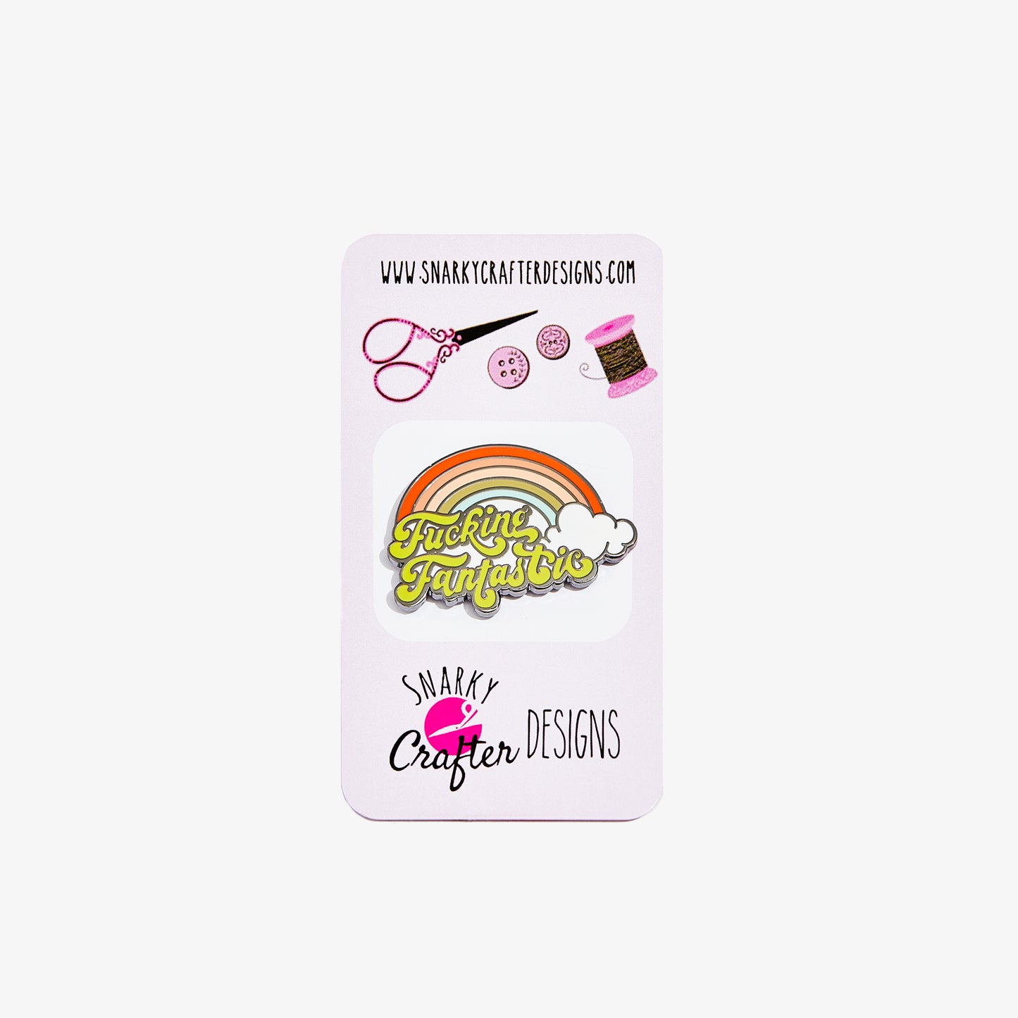 Card with rainbow design and text 'Fucking Fabulous' by Snarky Crafter Designs on a white background