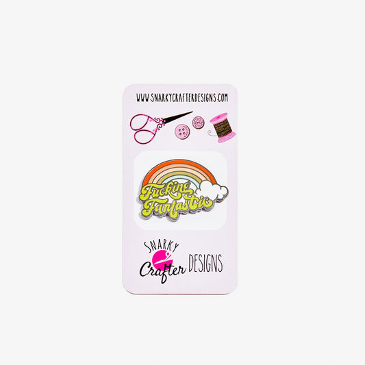 Card with rainbow design and text 'Fucking Fabulous' by Snarky Crafter Designs on a white background