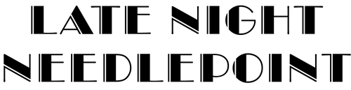 Text 'LATE NIGHT NEEDLEPOINT' in black on a white background